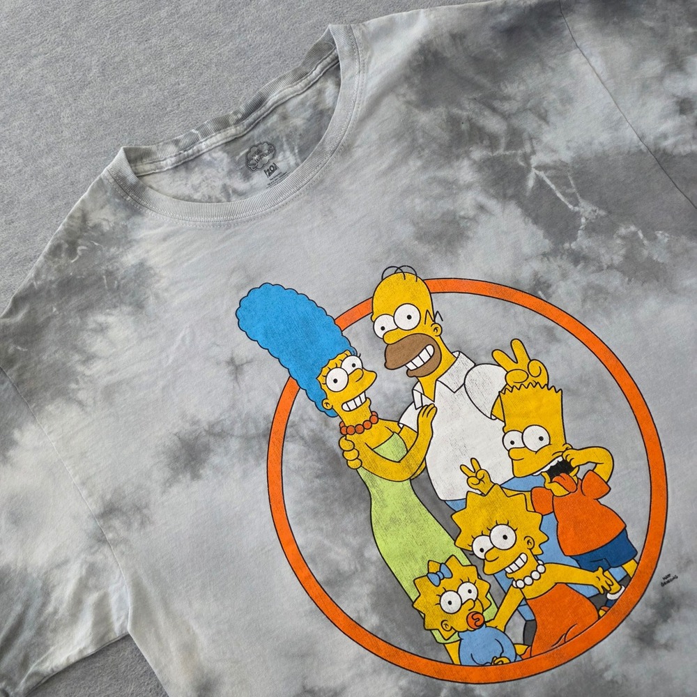The Simpsons 20th Anniversary Tie Dye Graphic T-Shirt Men Medium Grey Mad Engine